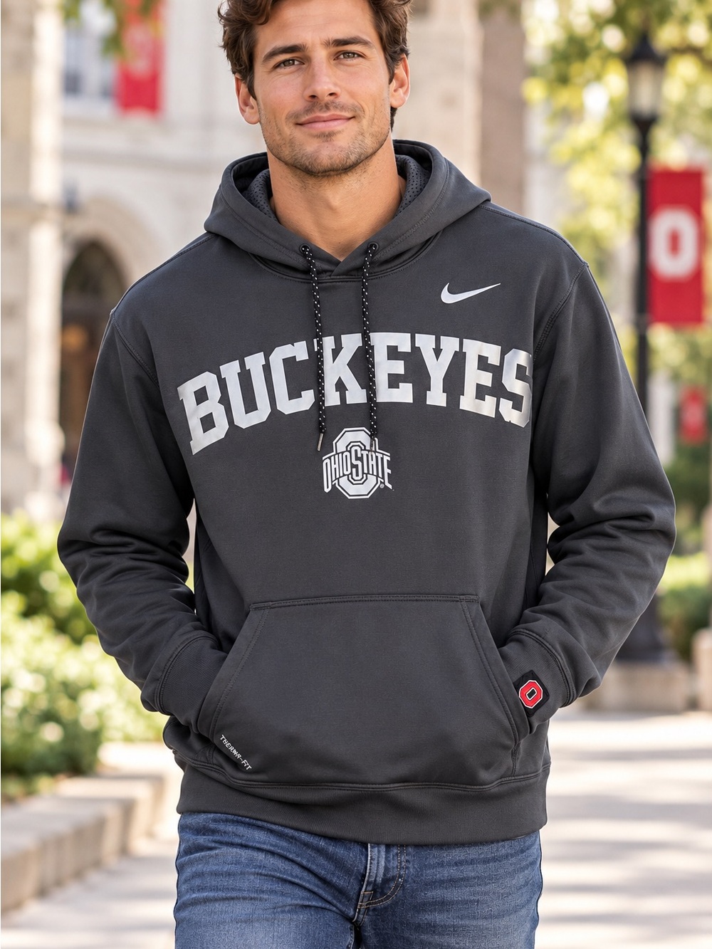 Nike Therma-Fit Ohio State Buckeyes Pullover Hoodie Sweatshirt Gray Mens L OSU